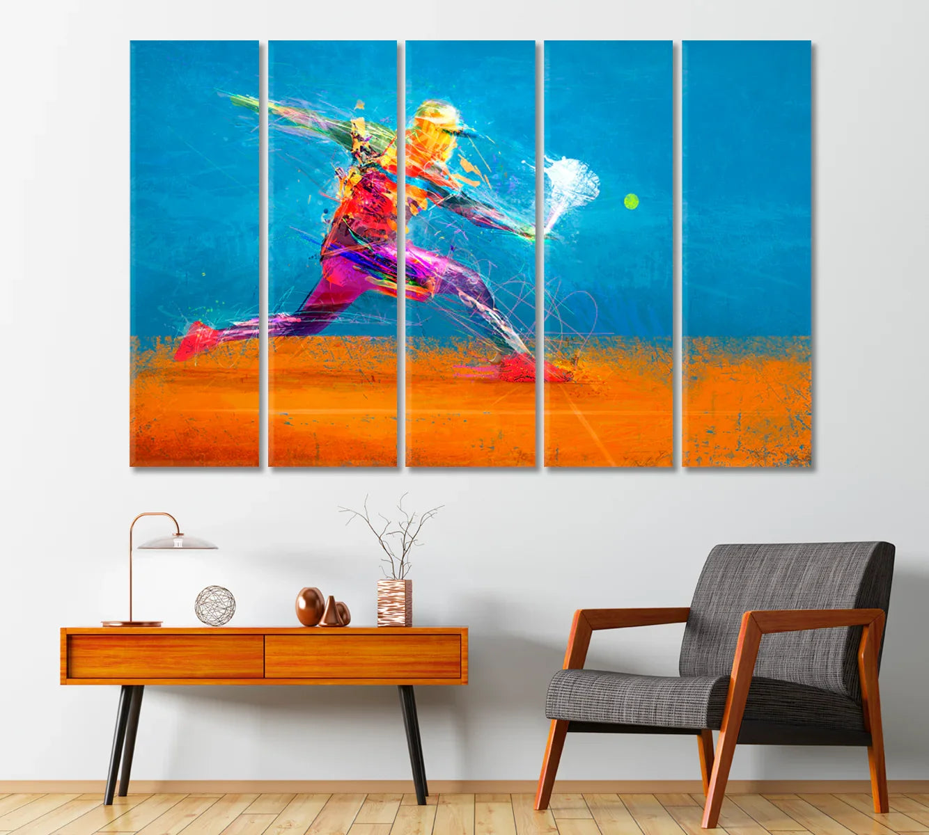 Abstract tennis player — five-panel canvas wall art